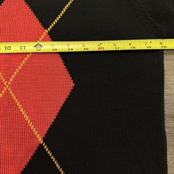 FIA Italia Sweater Black Mock Neck Argyle Diamond SZ M Handloomed Striped Trim - Picture 6 of 8